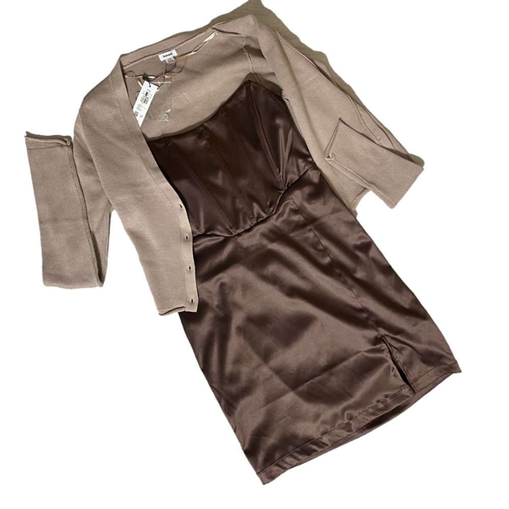 NWT Satin Corset Dress & Crop Cardigan Bundle Size Small